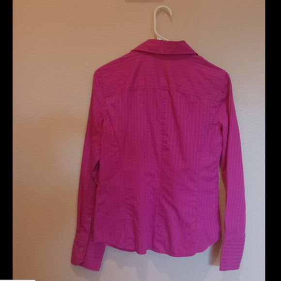 ann taylor fuchsia pink striped button down S - Picture 2 of 4